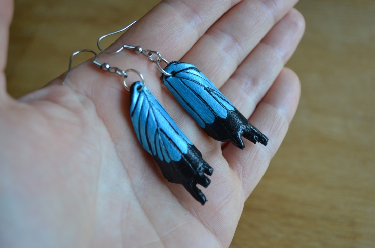 Tooled Butterfly earrings - blue and black_blue morpho